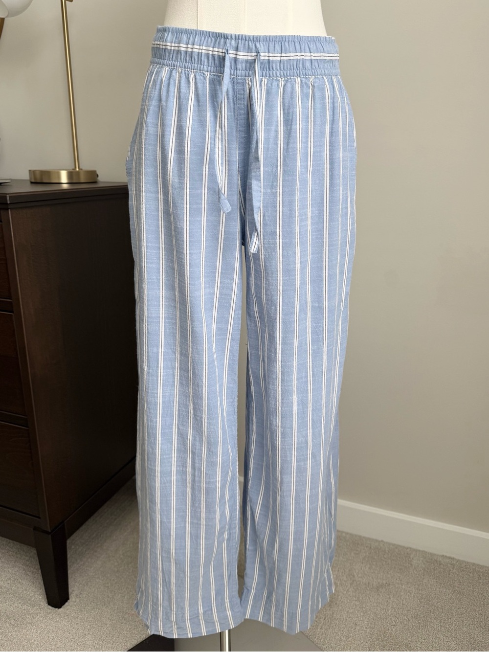 AUDEN Blue & White Striped Wide Leg Pajama Pants
